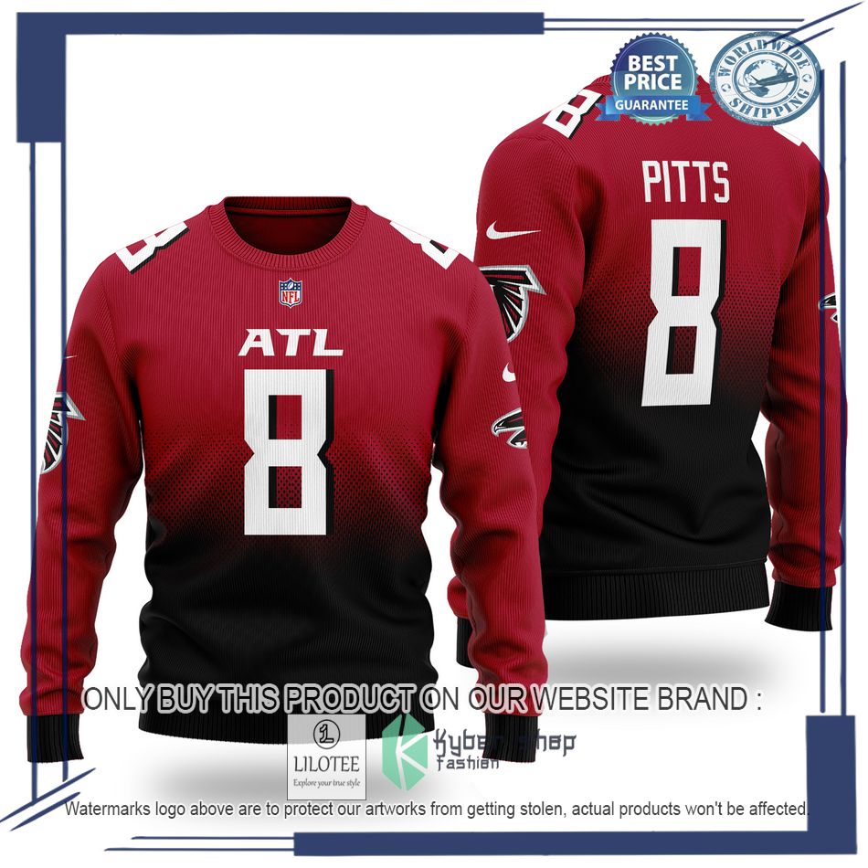 kyle pitts 8 atlanta falcons nfl red black wool sweater 1 13593