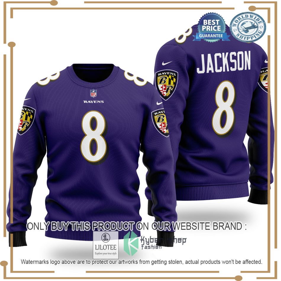lamar jackson 8 baltimore ravens nfl purple wool sweater 1 72857