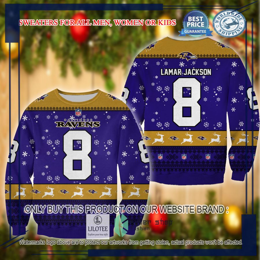 lamar jackson baltimore ravens christmas sweater 1 91697