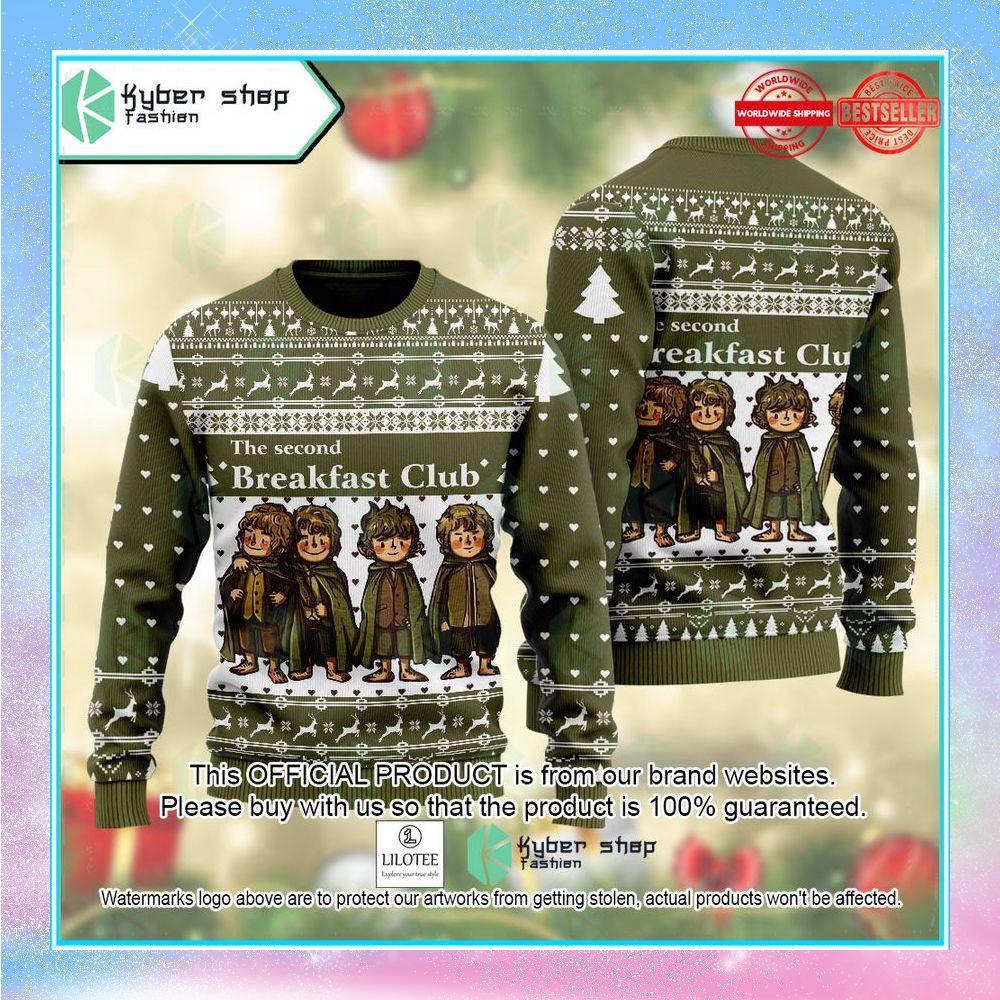 lord of the ring second breakfast club green christmas sweater 1 389