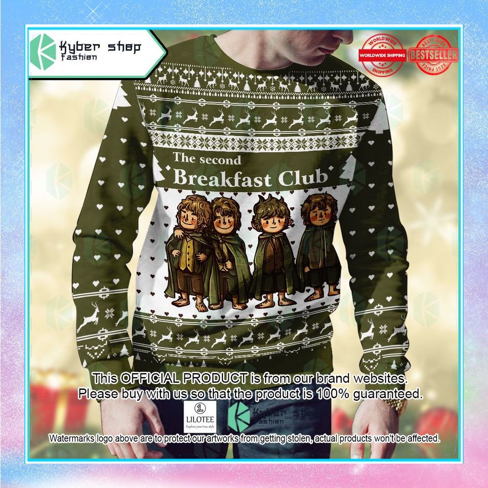 lord of the ring second breakfast club green christmas sweater 2 47