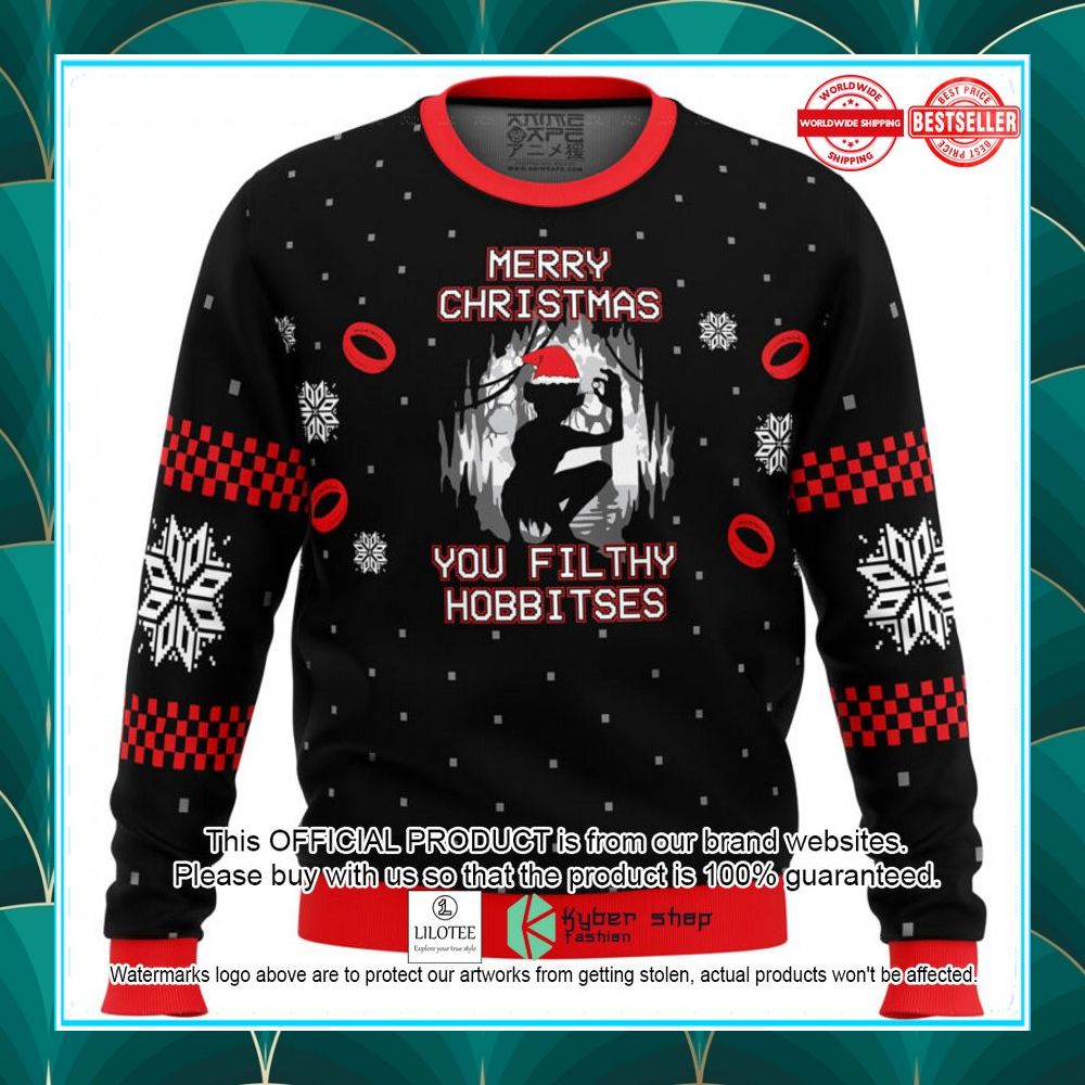 lord of the rings merry christmas you filthy hobitses sweater 1 262