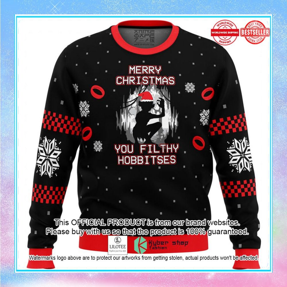lord of the rings merry christmas you filthy hobitses sweater 1 587