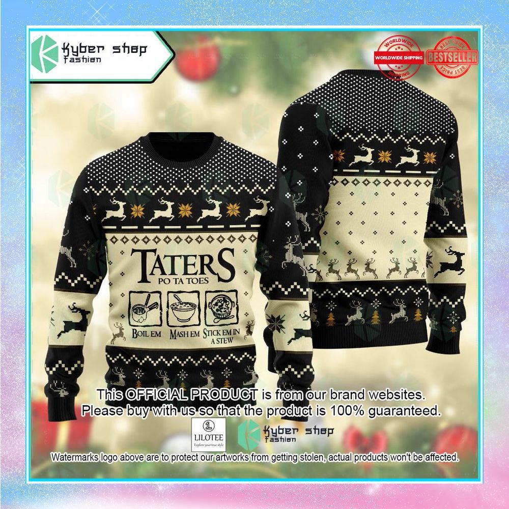 lord of the rings taters potatoes recipe black christmas sweater 1 311