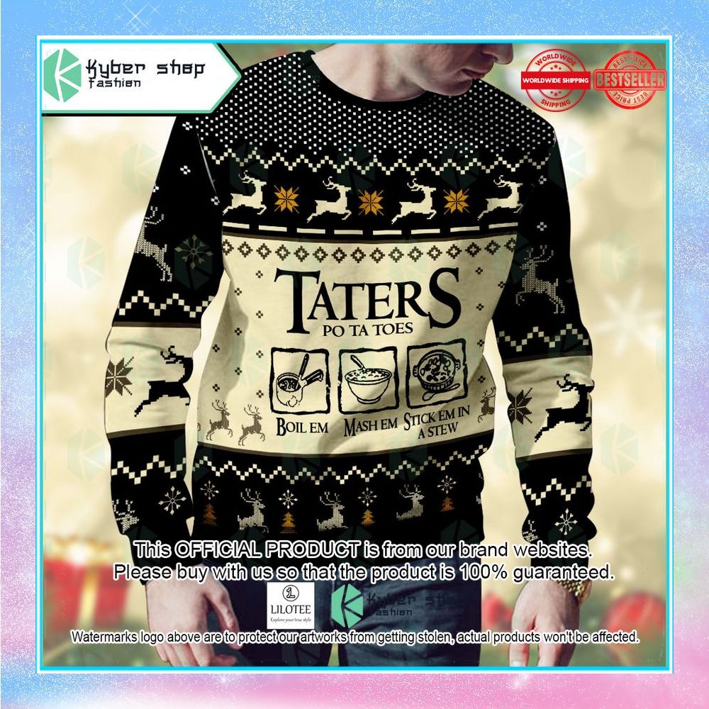 lord of the rings taters potatoes recipe black christmas sweater 2 552