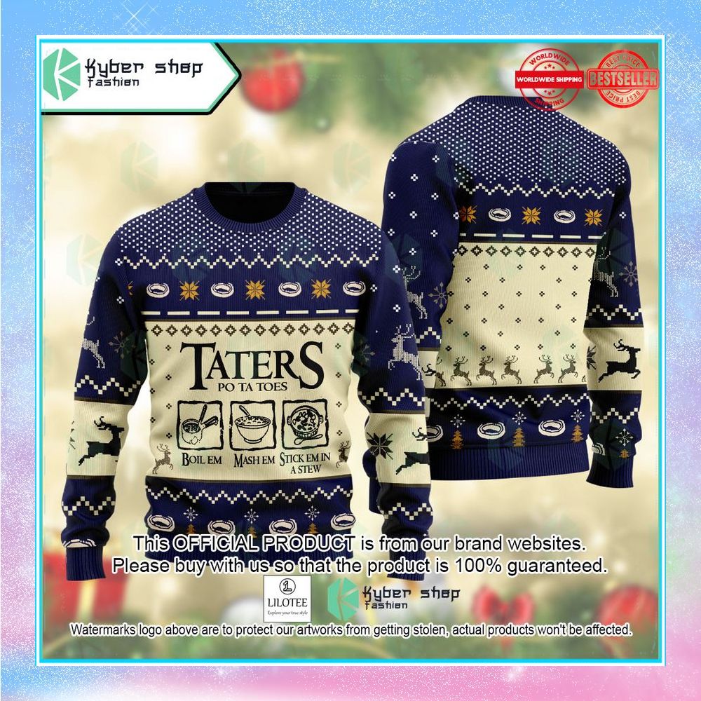 lord of the rings taters potatoes recipe blue christmas sweater 1 297