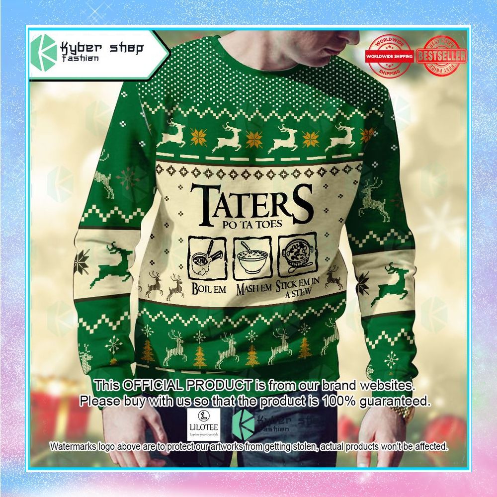 lord of the rings taters potatoes recipe green christmas sweater 2 509