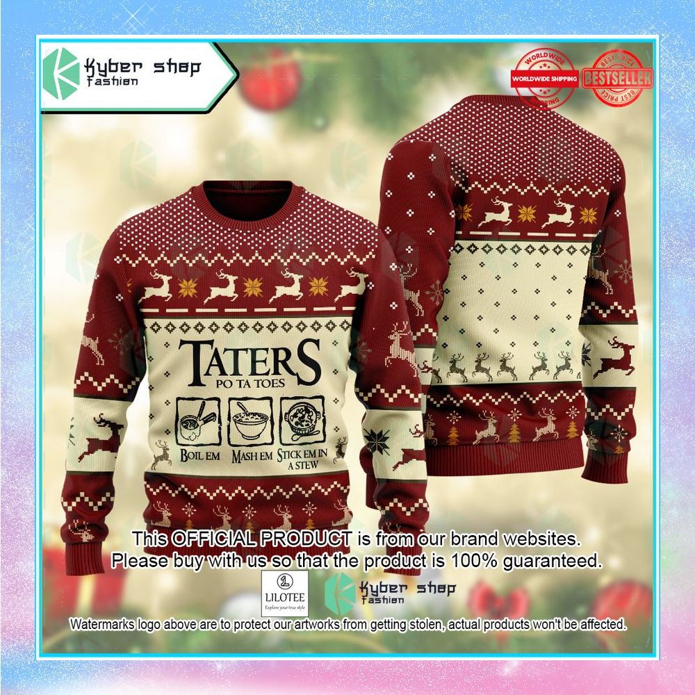 lord of the rings taters potatoes recipe red christmas sweater 1 317