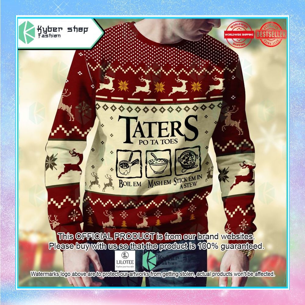 lord of the rings taters potatoes recipe red christmas sweater 2 778