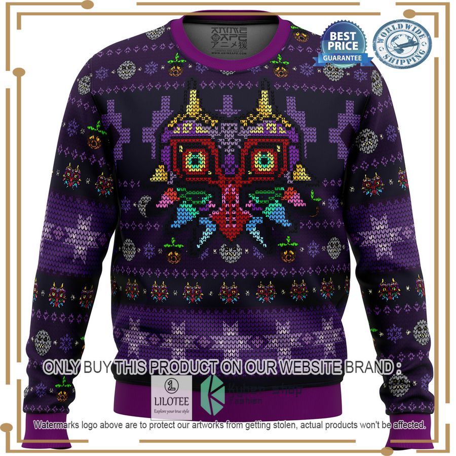 majoras mask seamless pattern legend of zelda christmas sweater 1 17056
