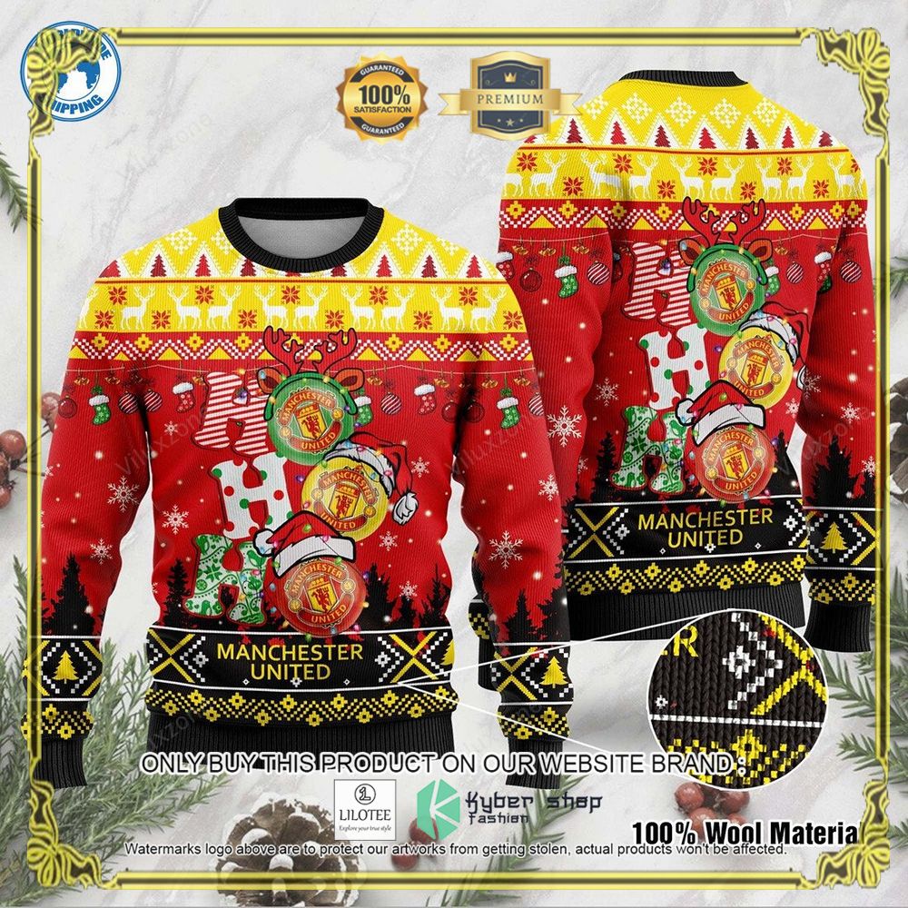 Manchester United Red Black Yellow Personalized Ugly Christmas Sweater - LIMITED EDITION 3