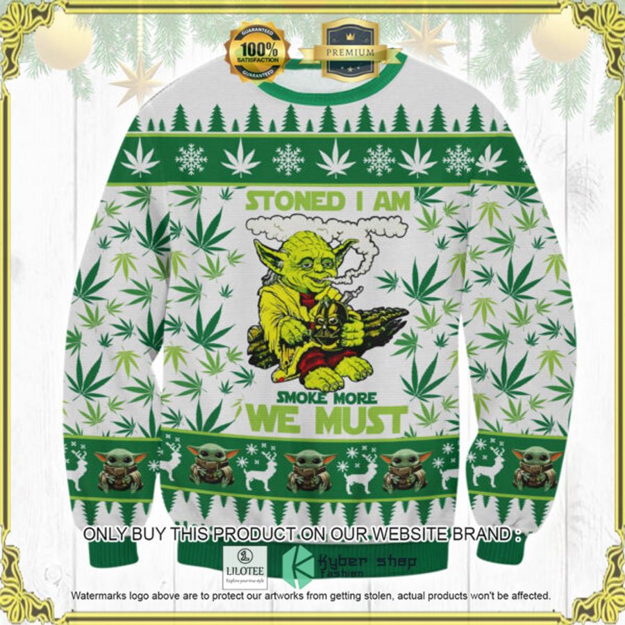 marijuana baby yoda stoned i am smoke more we must christmas sweater 1 45351