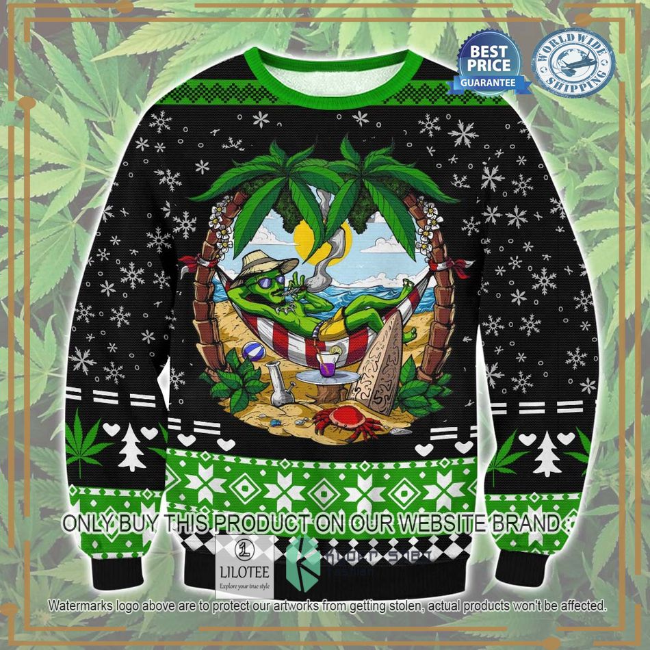 marijuana black green ugly christmas sweater 1 60652
