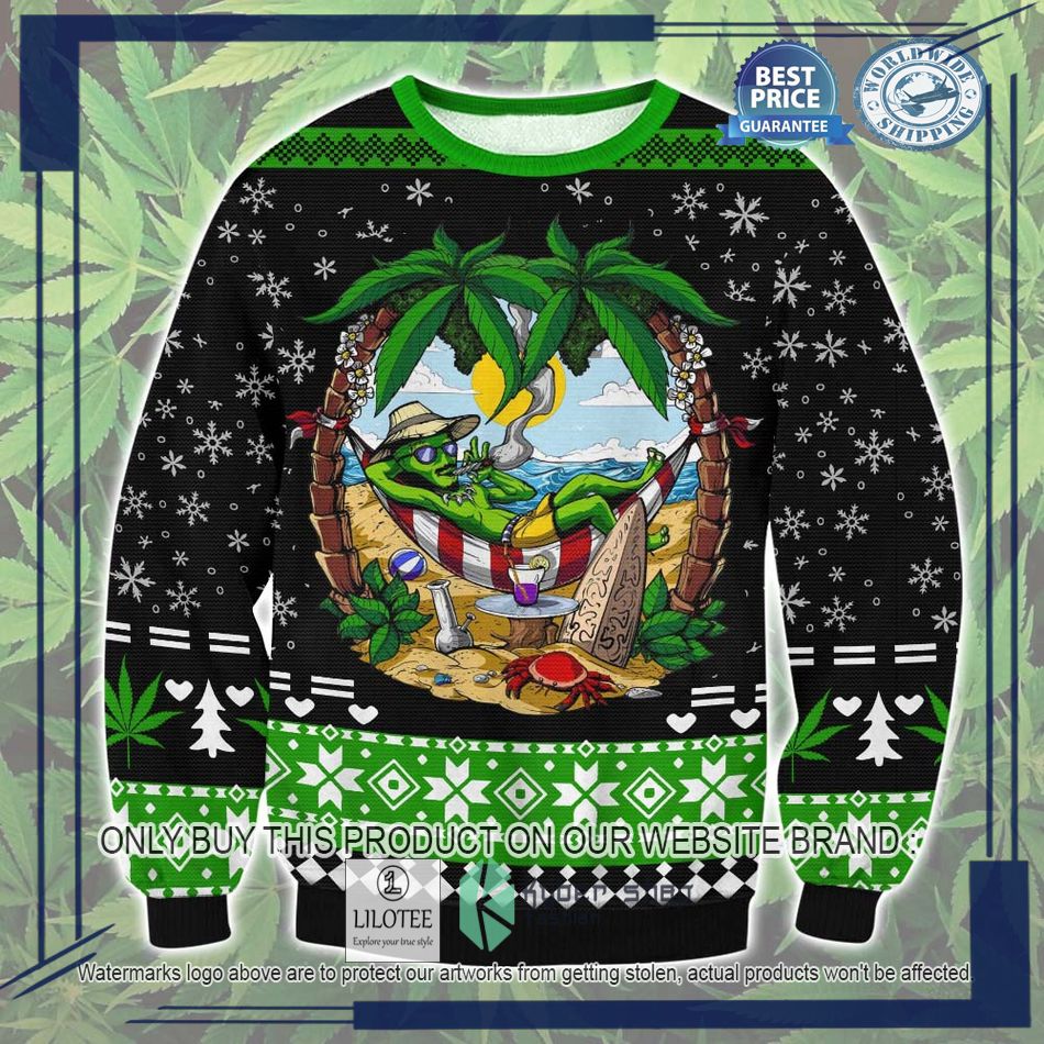 marijuana black green ugly christmas sweater 1 98858