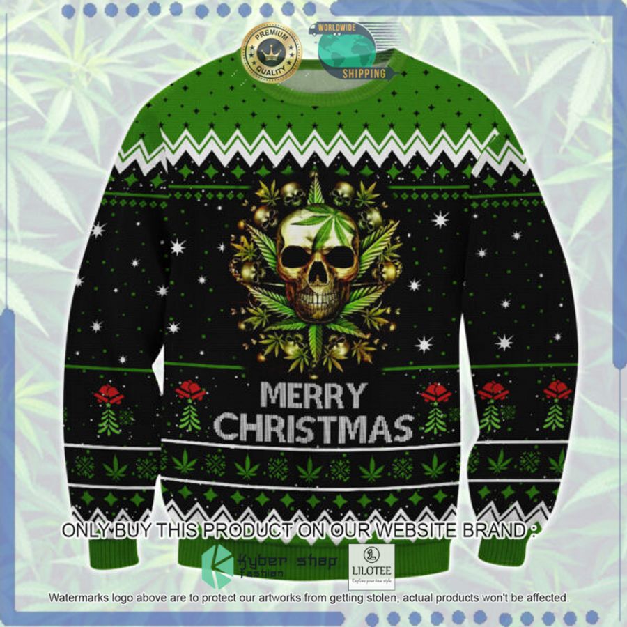 marijuana gold skull merry christmas sweater 1 97046