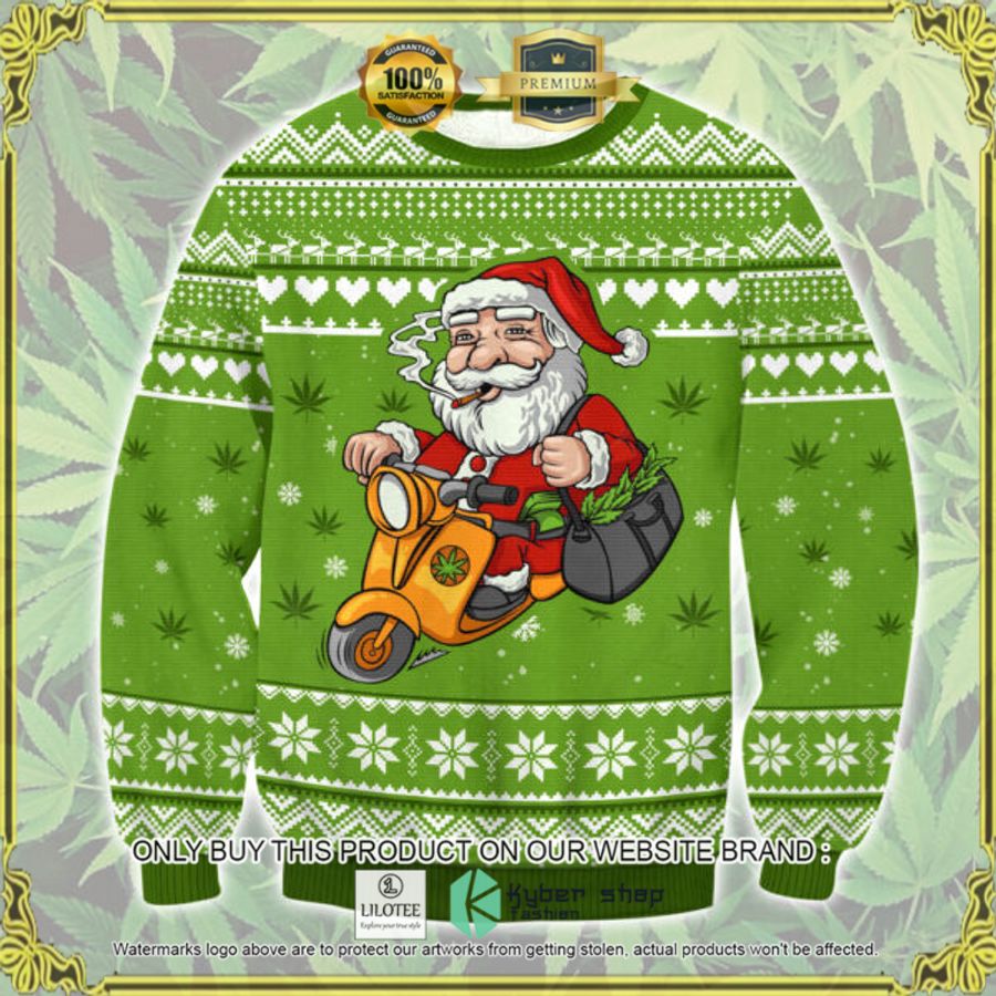 marijuana santa motorcycle christmas sweater 1 65336