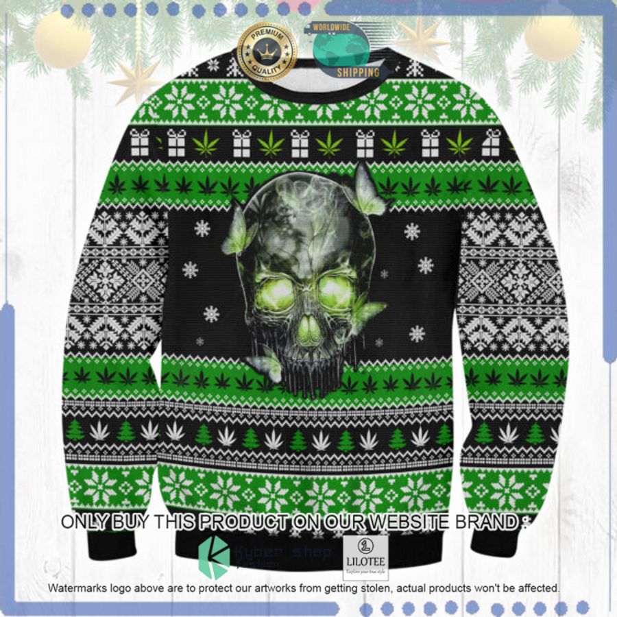 marijuana skull butterfly christmas sweater 1 48841