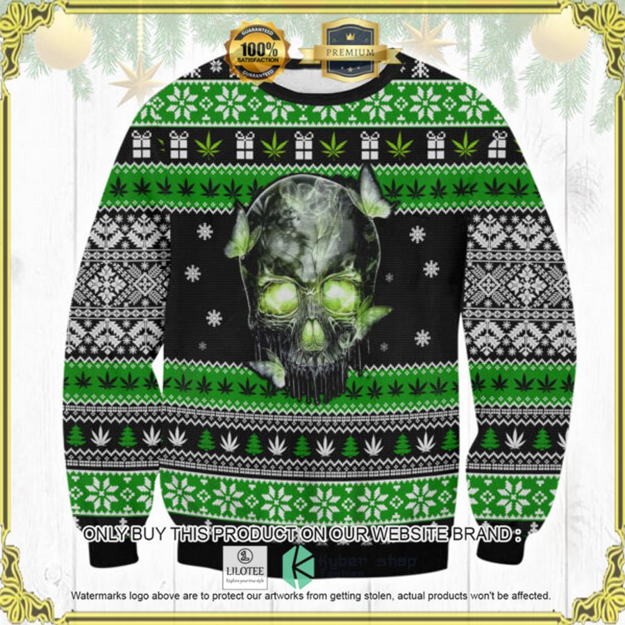 marijuana skull butterfly christmas sweater 1 91041