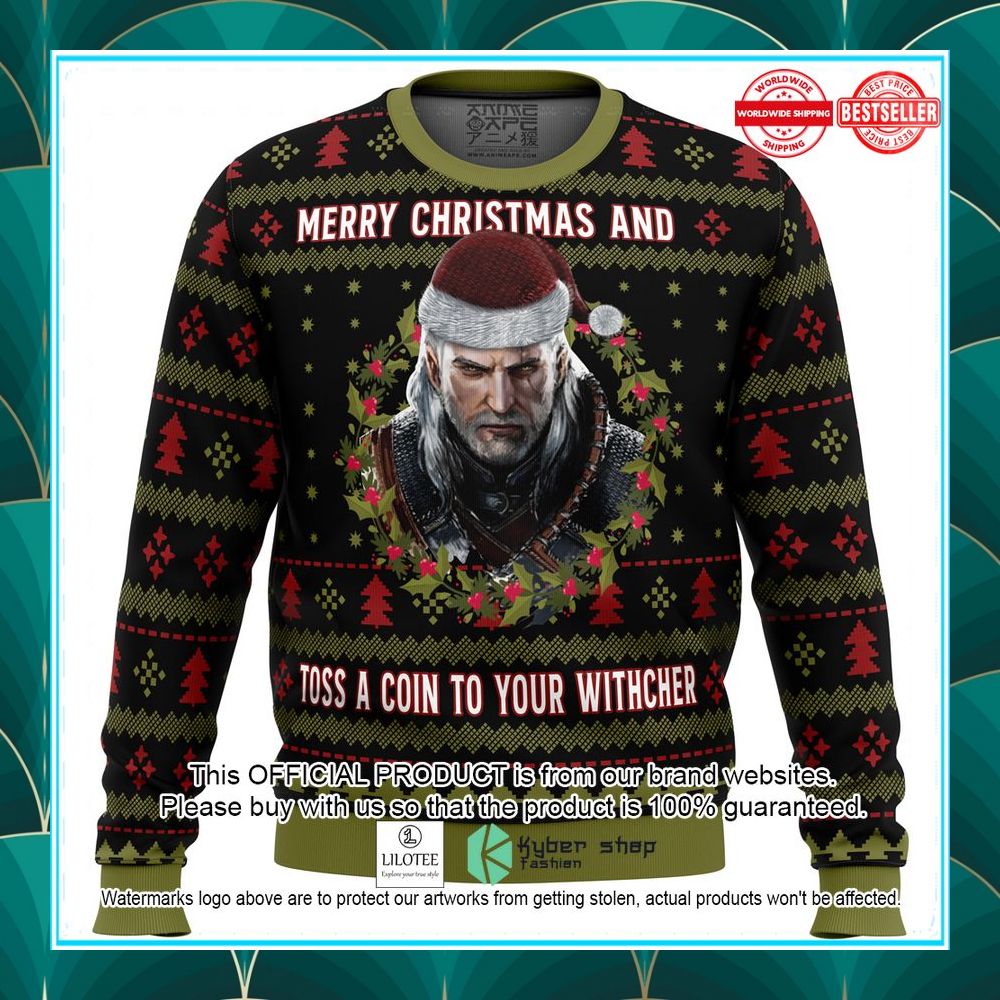 merry christmas and toss a coin the witcher christmas sweater 2 598