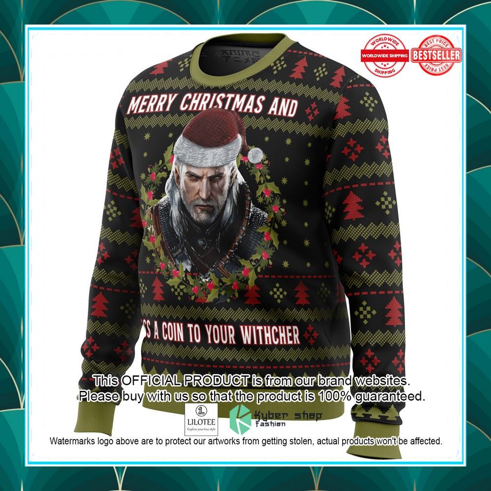 merry christmas and toss a coin the witcher christmas sweater 3 673