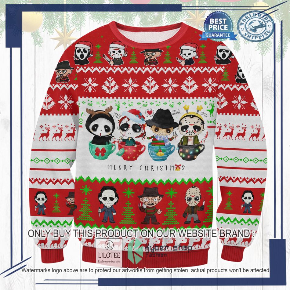 merry christmas horror characters cups ugly christmas sweater 1 38097