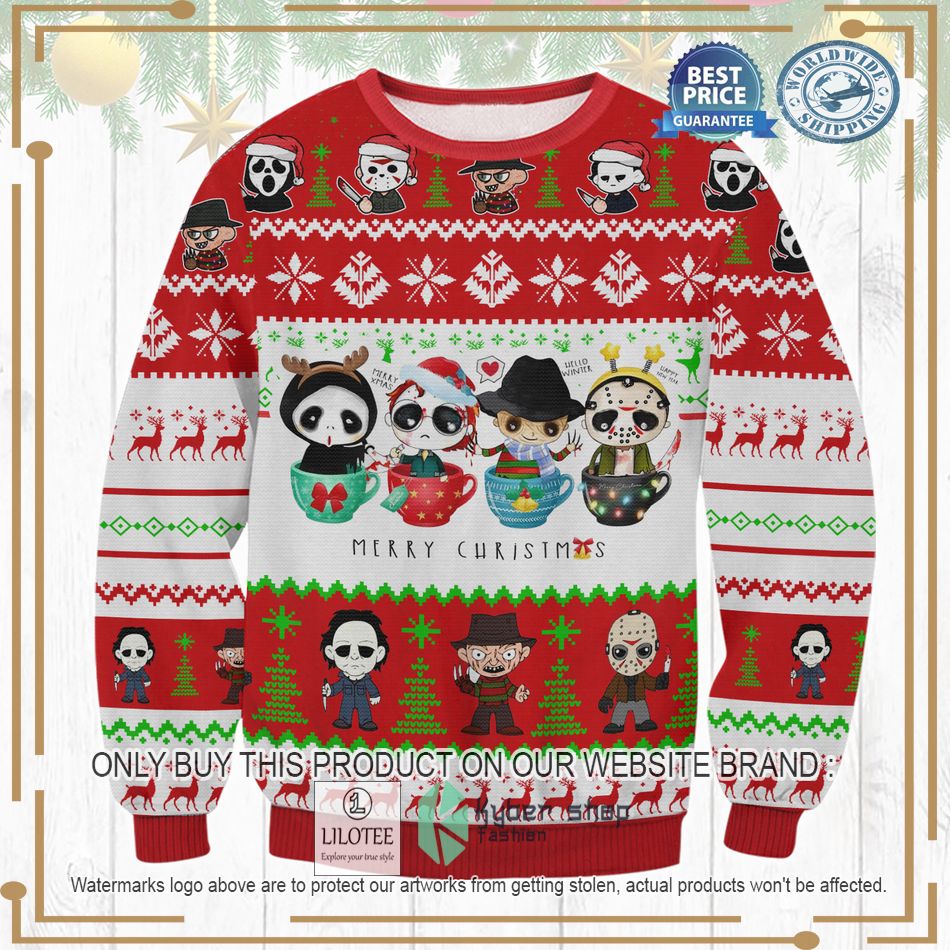 merry christmas horror characters cups ugly christmas sweater 1 53057