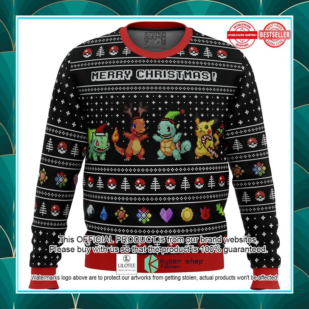 merry christmas pokemon kanto starters sweater 1 372