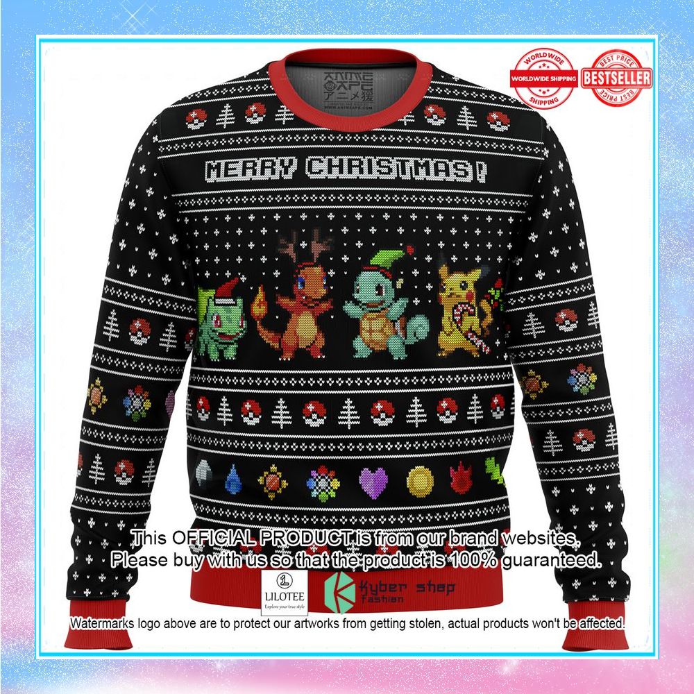 merry christmas pokemon kanto starters sweater 1 395