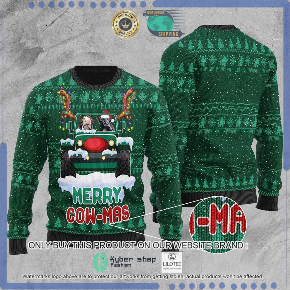 merry cow mas jeep christmas sweater 1 65328