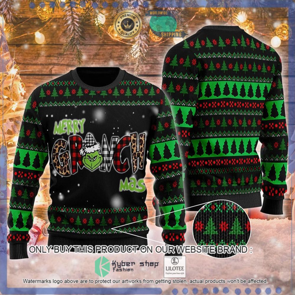 merry grinch mas green black christmas sweater 1 98672