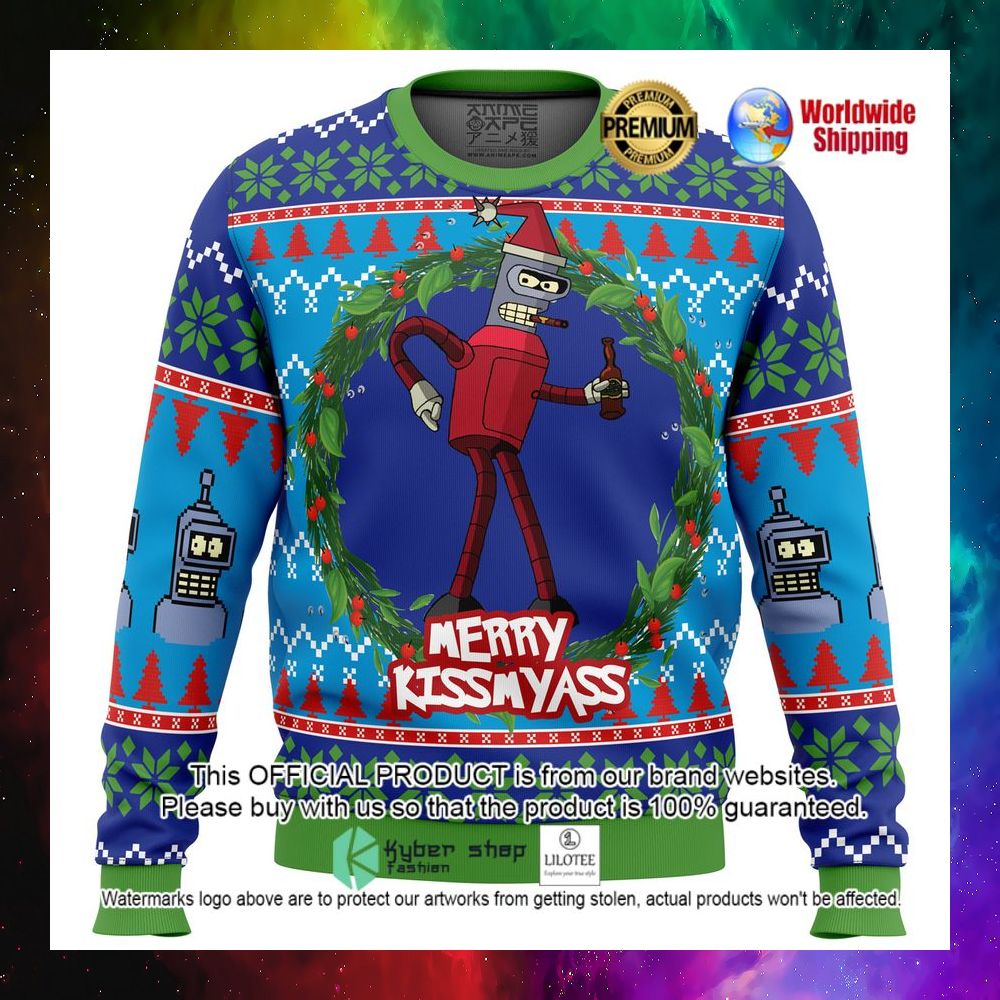 merry kissmyass futurama christmas sweater 1 369