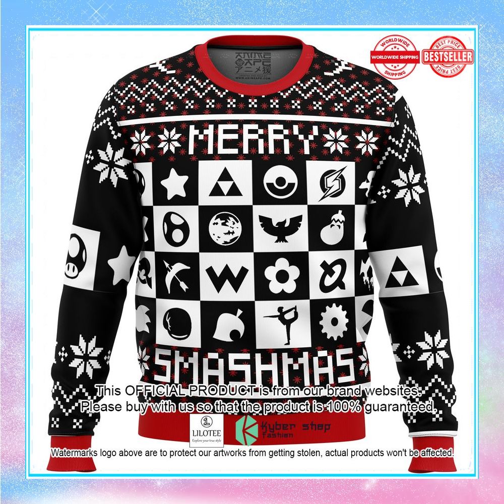 merry smashmas super smash bros ugly christmas sweater 1 441