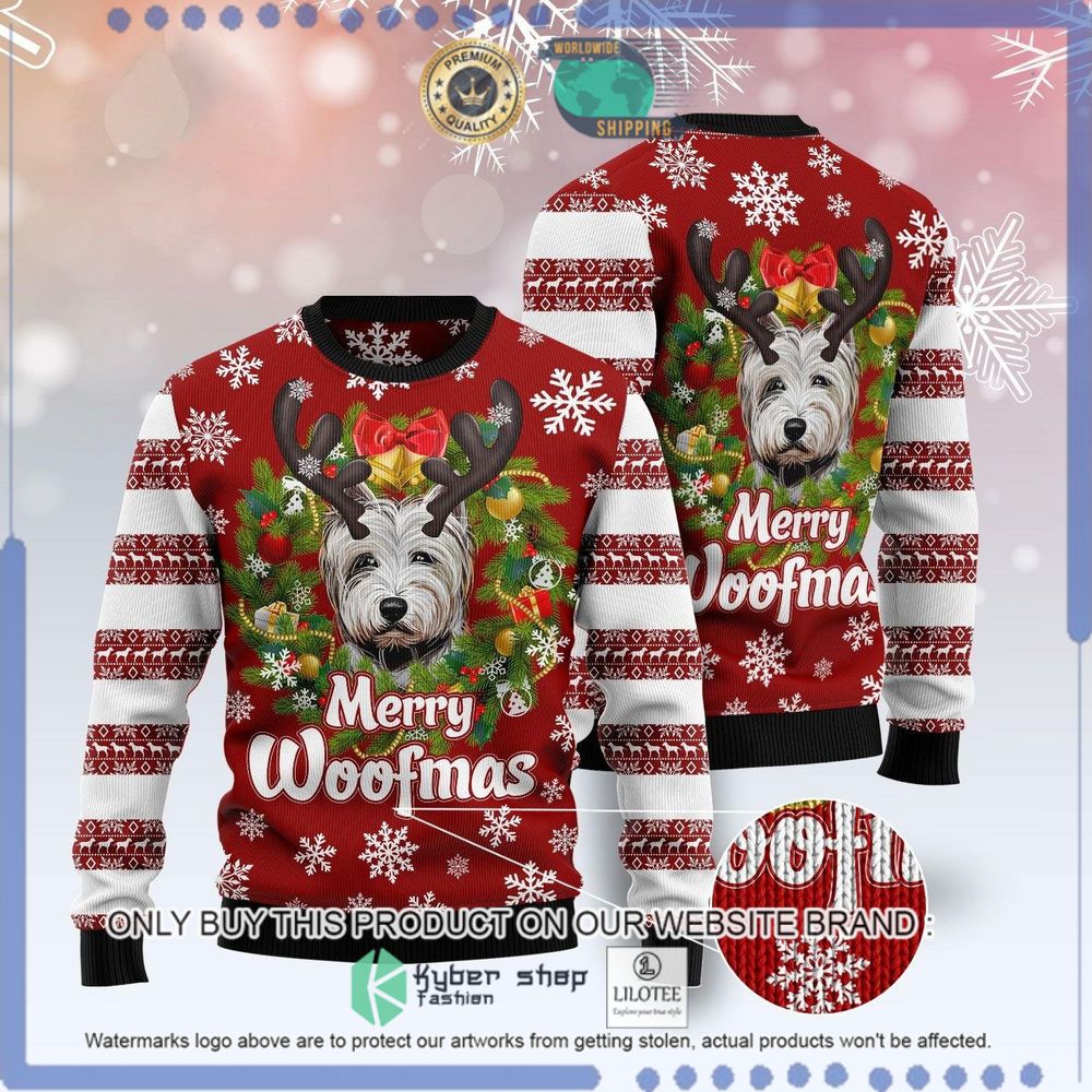 merry woofmas west highland white terrier christmas sweater 1 7092