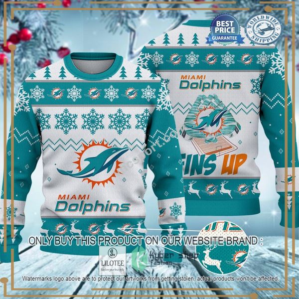 miami dolphins fins up christmas sweater 1 71822