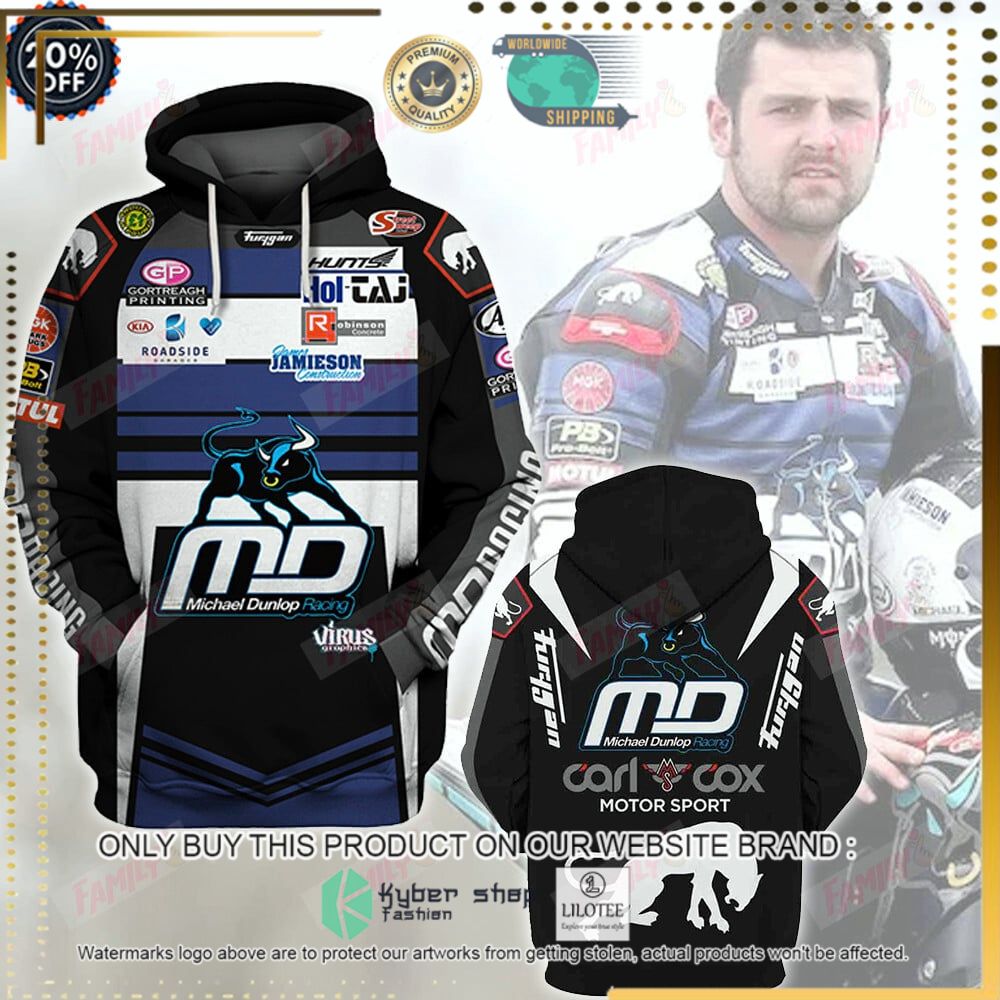 michael dunlop racing blue black 3d hoodie shirt 1 97027