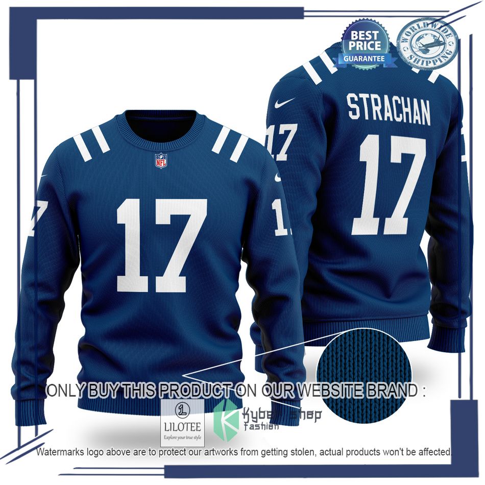michael strachan 17 indianapolis colts nfl blue wool sweater 1 41940