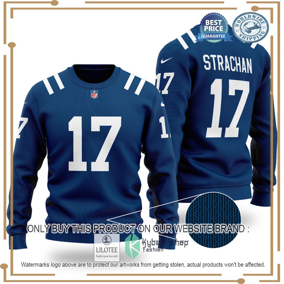 michael strachan 17 indianapolis colts nfl blue wool sweater 1 48042
