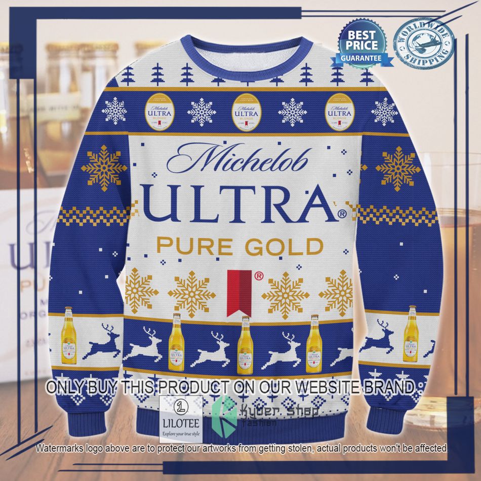 michelob ultra pure gold ugly christmas sweater 1 63417