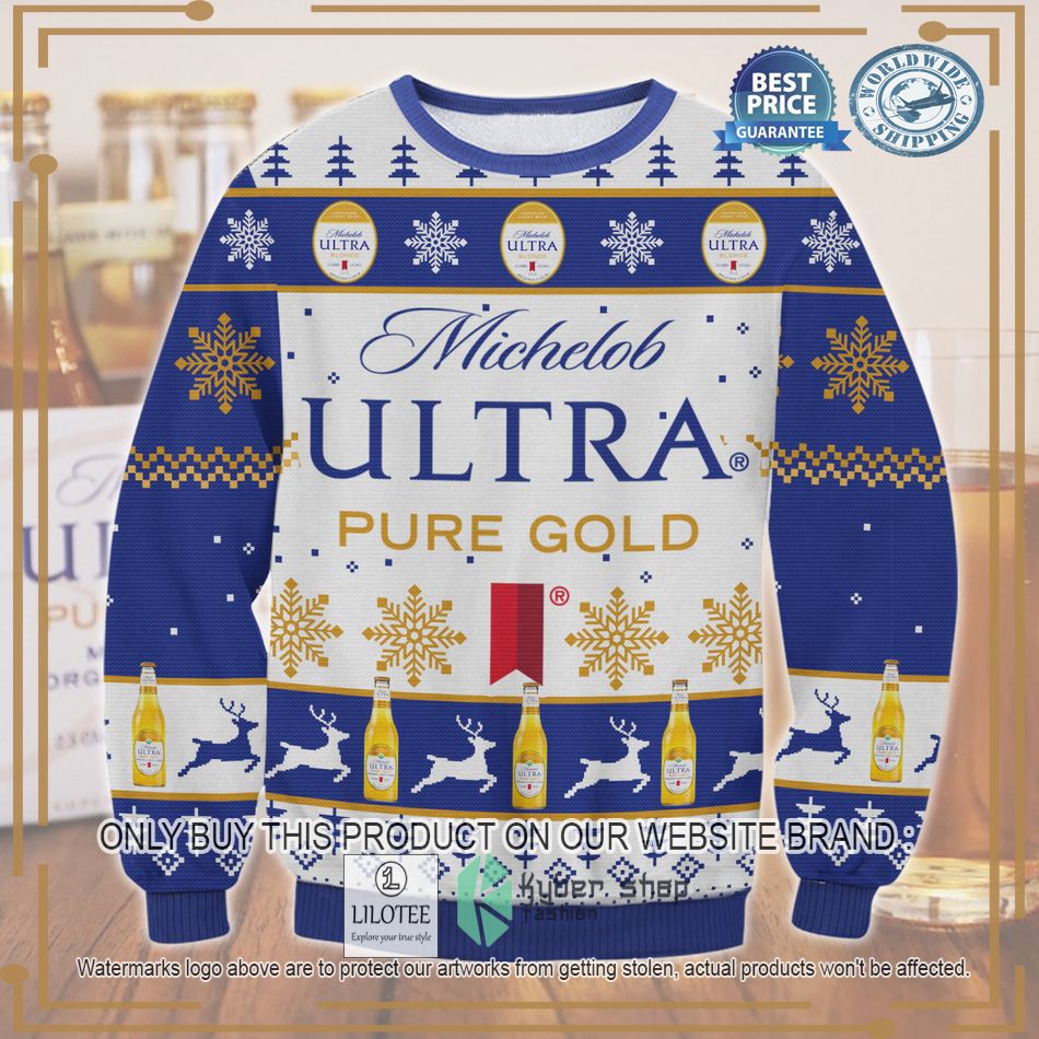 michelob ultra pure gold ugly christmas sweater 1 98336