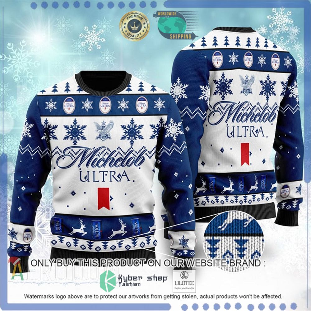 michelob ultra white blue christmas sweater 1 65879