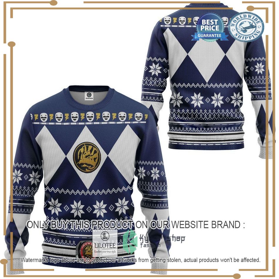 mighty morphin power rangers blue christmas sweater 2 55325