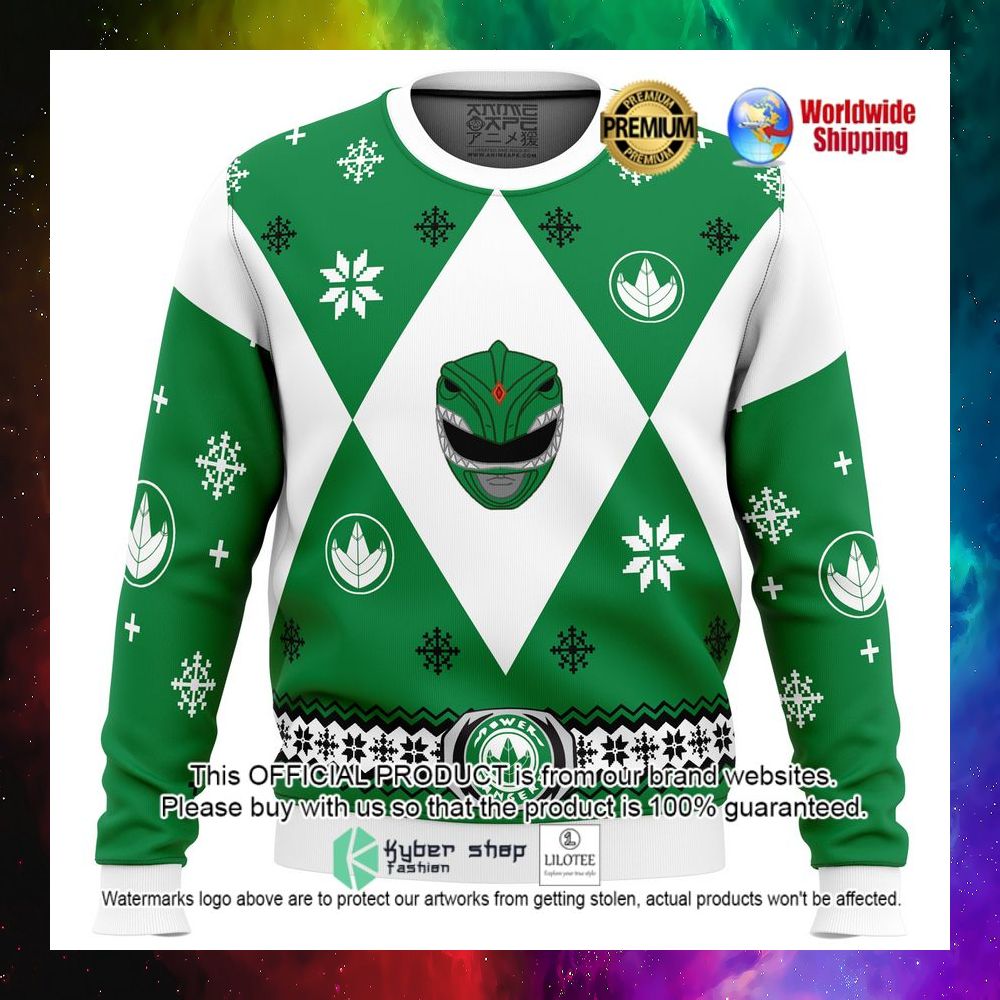 mighty morphin power rangers green christmas sweater 1 484