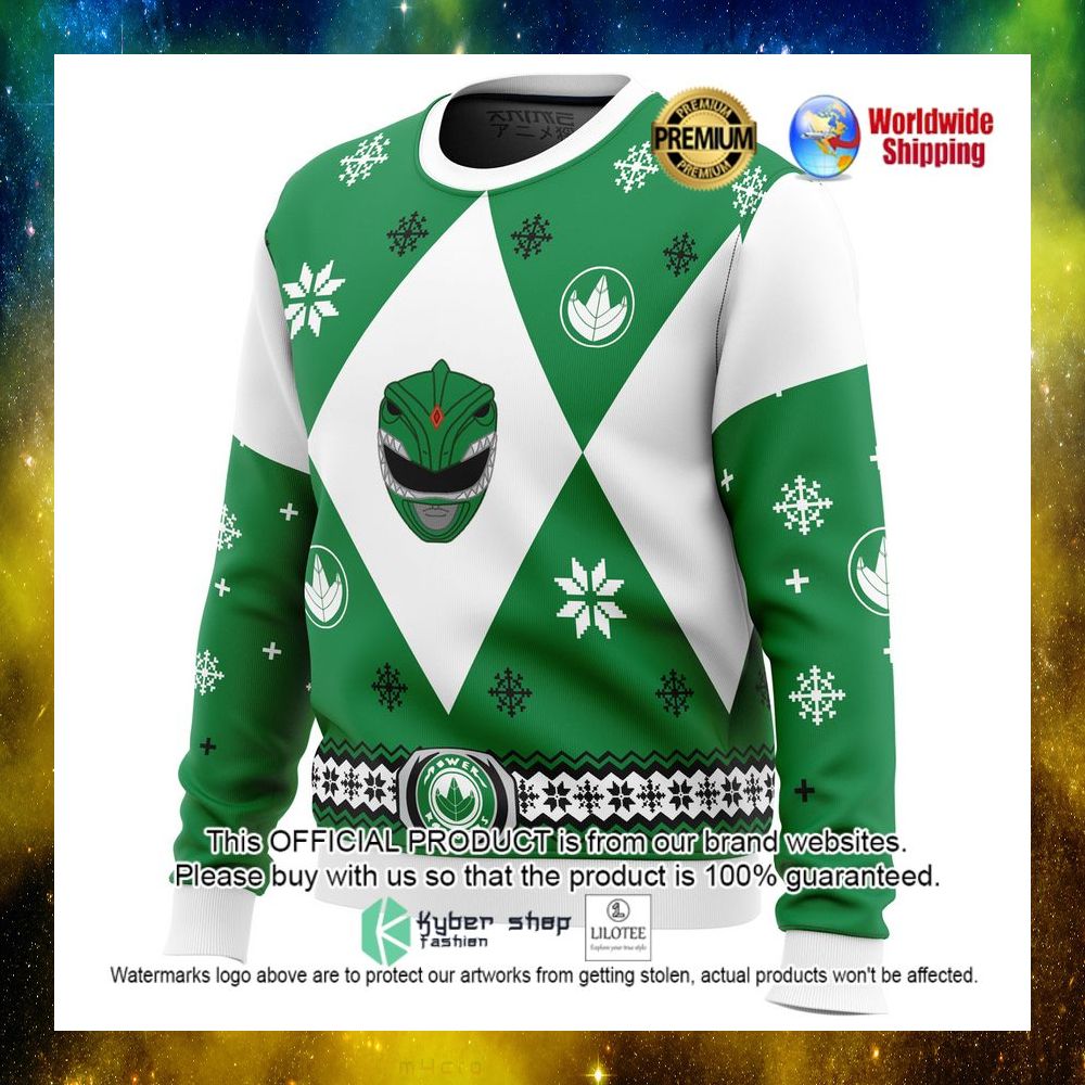 mighty morphin power rangers green christmas sweater 1 807