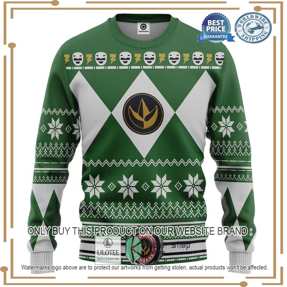 mighty morphin power rangers green christmas sweater 1 93426
