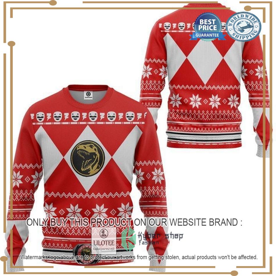 mighty morphin power rangers red christmas sweater 2 52936