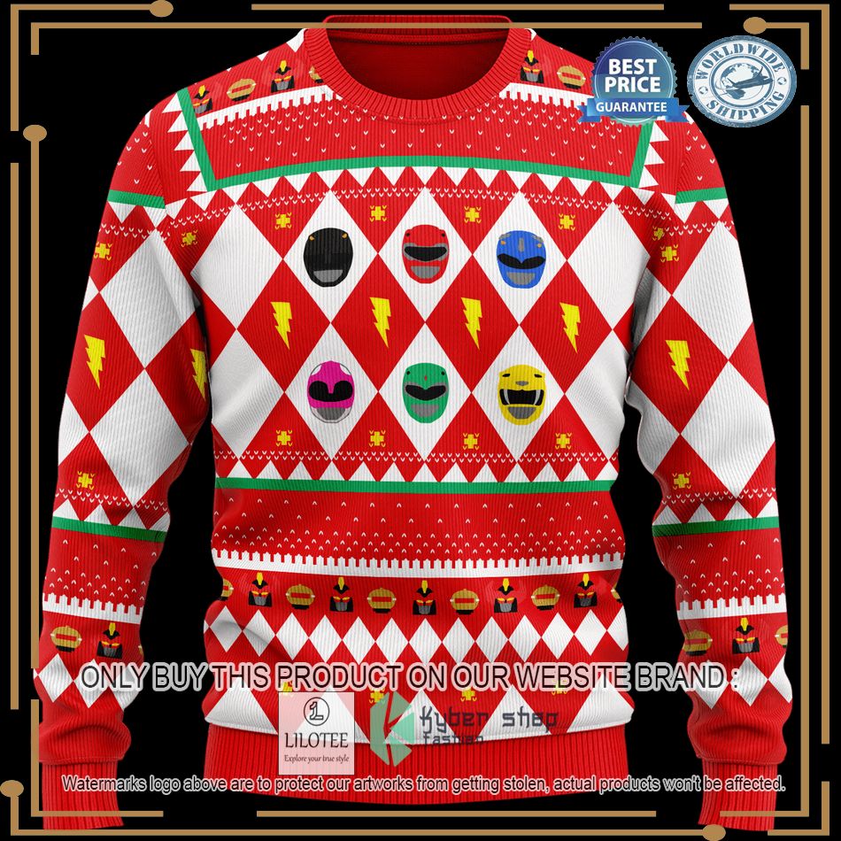 mighty morphin power rangers red white christmas sweater 1 59058