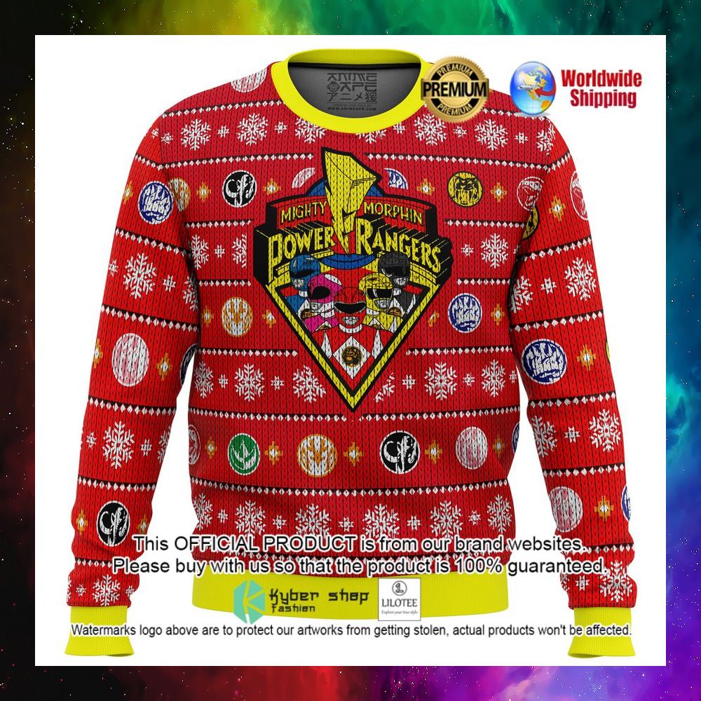 mighty morphin power rangers red yellow christmas sweater 1 759