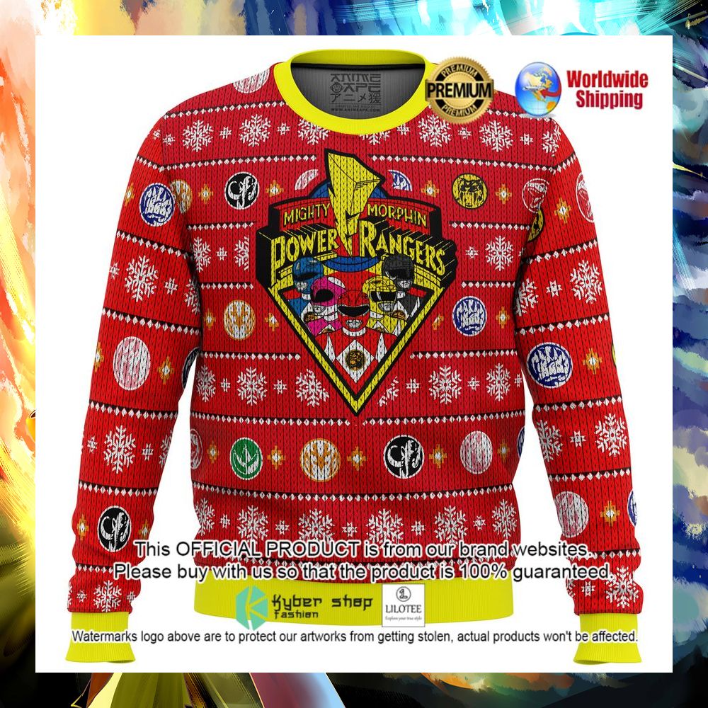 mighty morphin power rangers red yellow christmas sweater 1 771