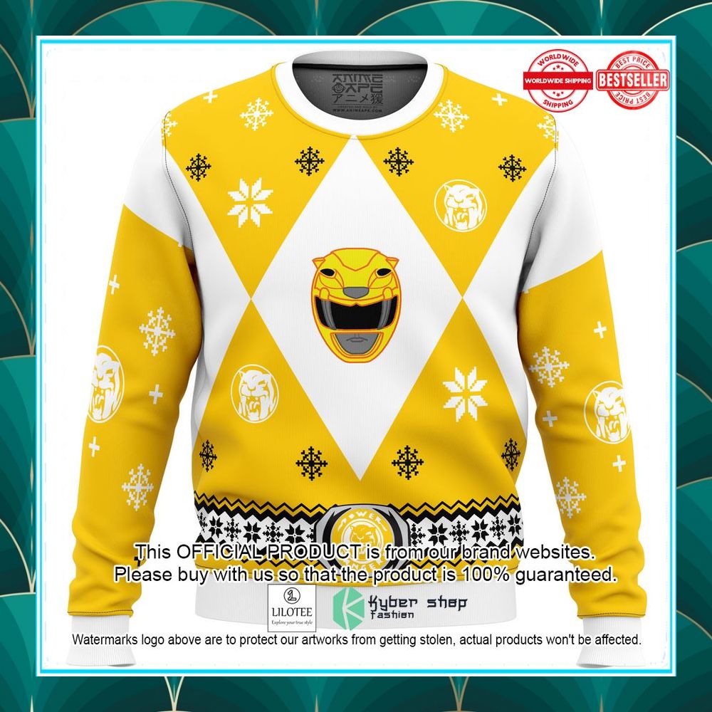 mighty morphin power rangers yellow christmas sweater 1 504