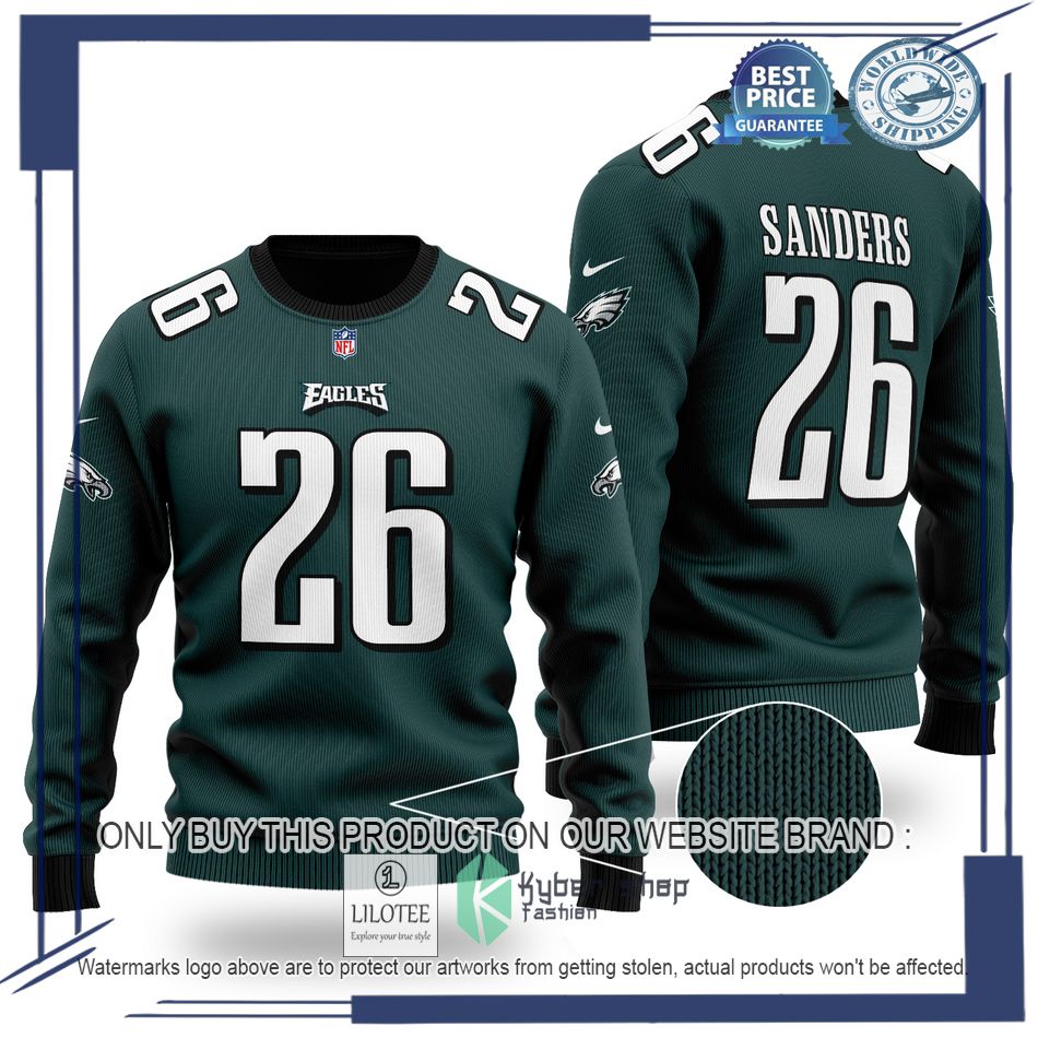 miles sanders 26 philadelphia eagles nfl green wool sweater 1 42602
